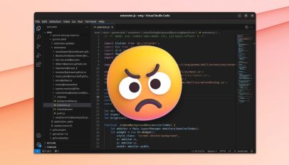 Angry emoji overlaid on Microsoft Visual Studio Code app