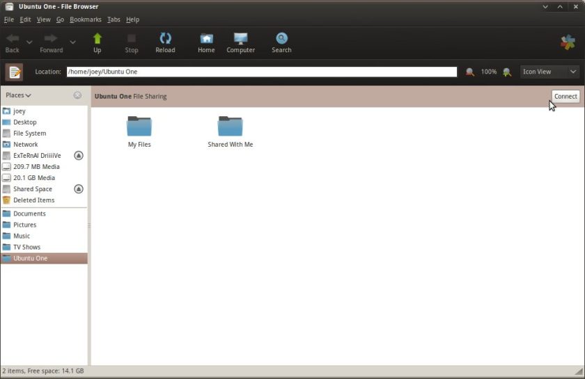 Ubuntu One in Nautilus file manager 