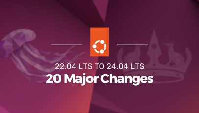 White text that says Ubuntu 22.04 to 24.04 - 20 major changes