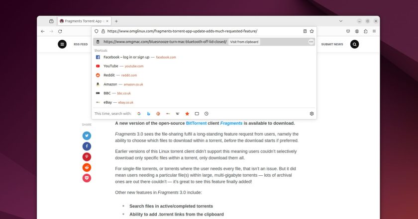Clipboard URL suggestions in Mozilla Firefox 125