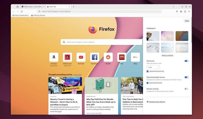 Firefox 126 beta: new tab wallpapers