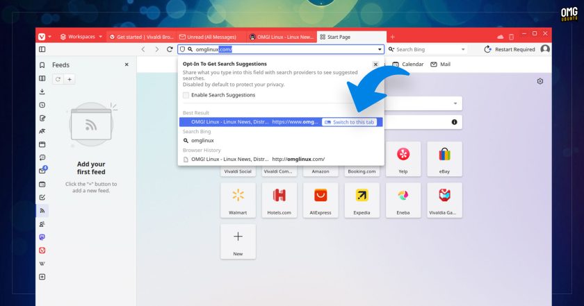 Vivaldi 6.8: Switch to tab button in the address bar drop down