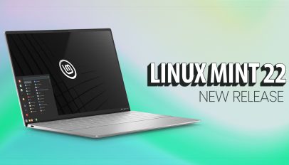 Linux Mint 22 on a laptop with text that reads new release