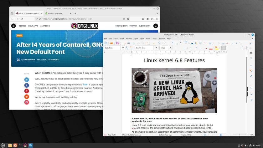 Firefox and LibreOffice in Linux Mint 22