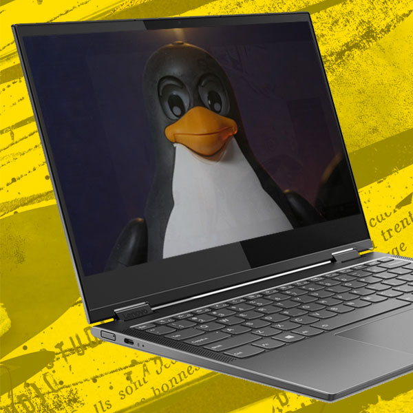 Linux mascot on a Lenovo Yoga C630 laptop