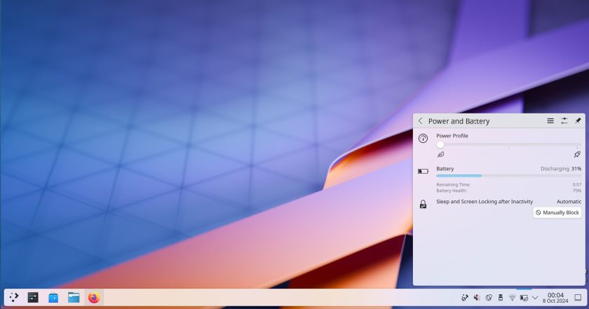 KDE Plasma 6.2 power and battery applet