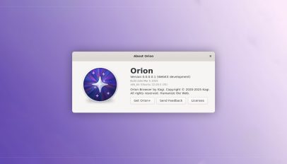 Orion browser for Linux about dialog reading version number and platform (Ubuntu 22.04 LTS)